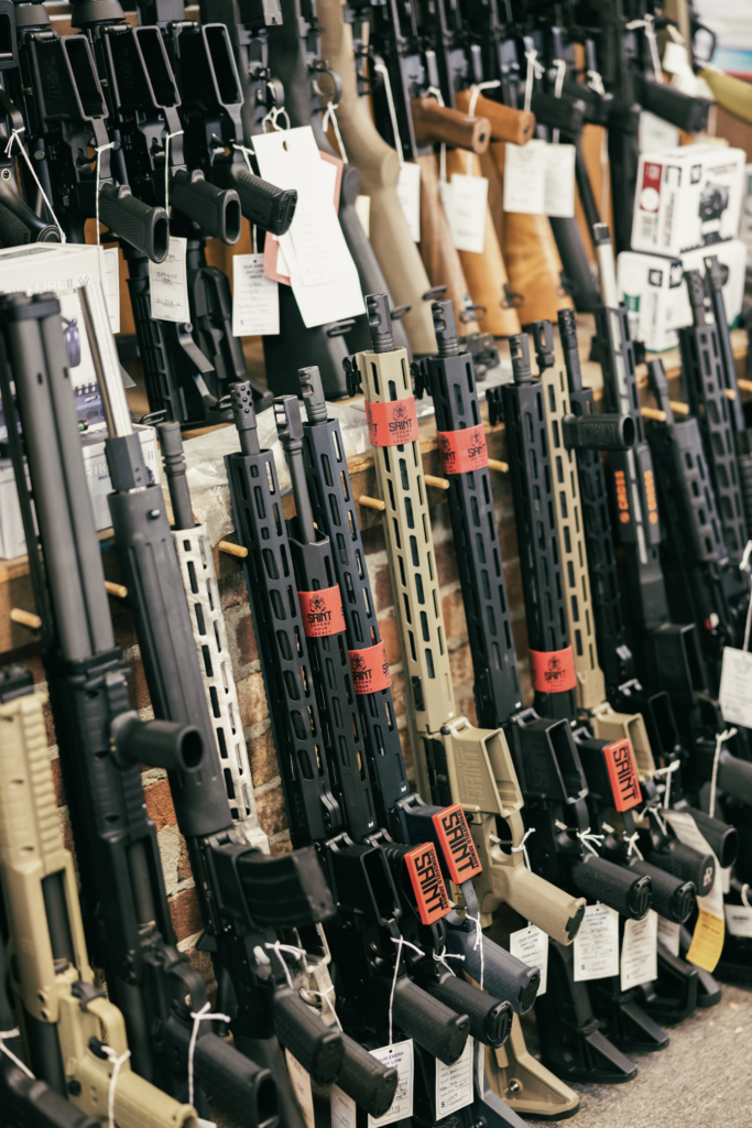 row of guns on display