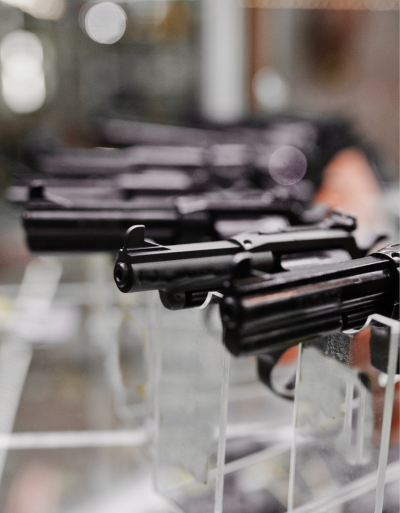 guns on display shelves